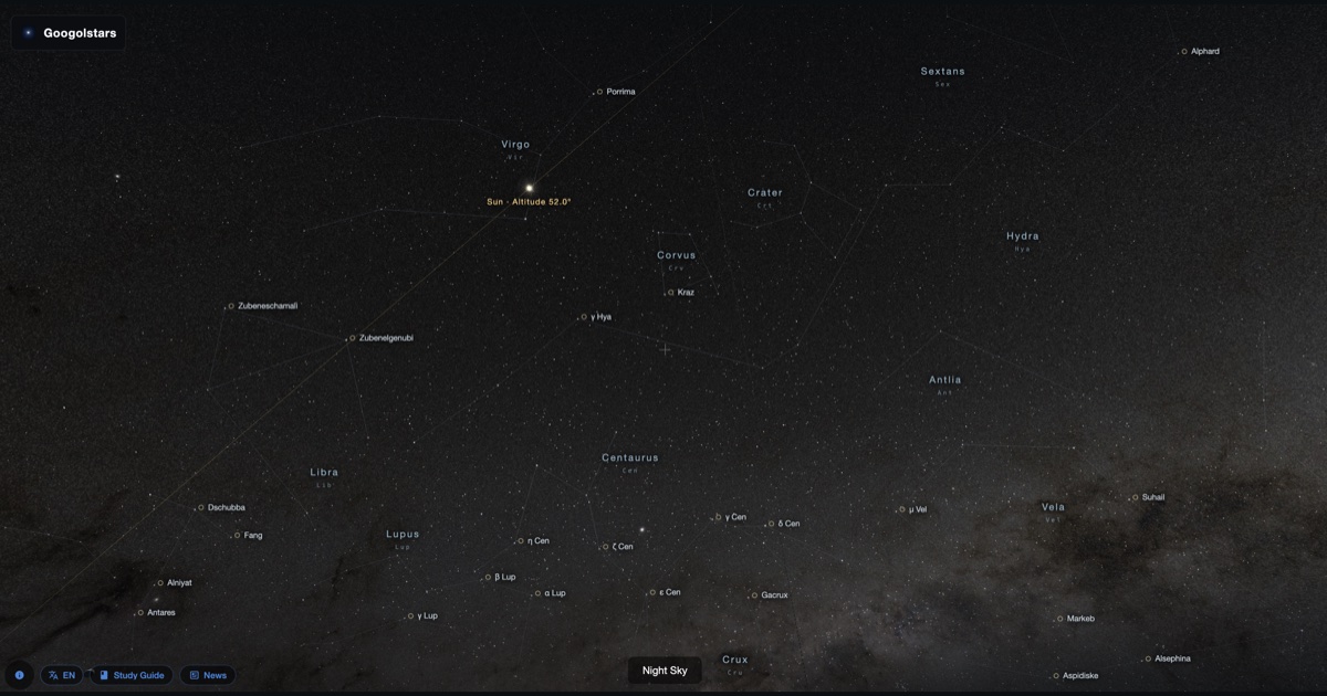 Ciel nocturne · Étoiles · 88 constellations - Googolstars
